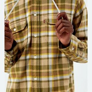 Levi's Olive, Brown & White Plaid Hooded Shacket